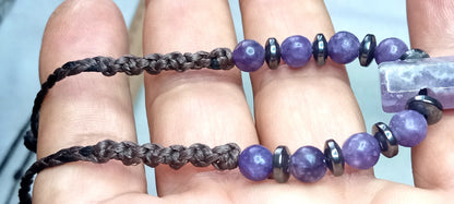 Purple stone point cord necklace - full length view