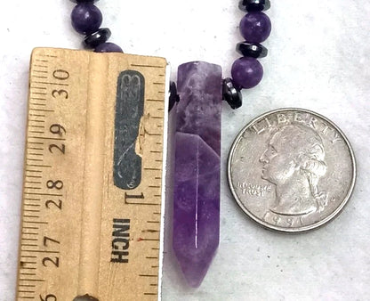 Purple stone point cord necklace - bead detail