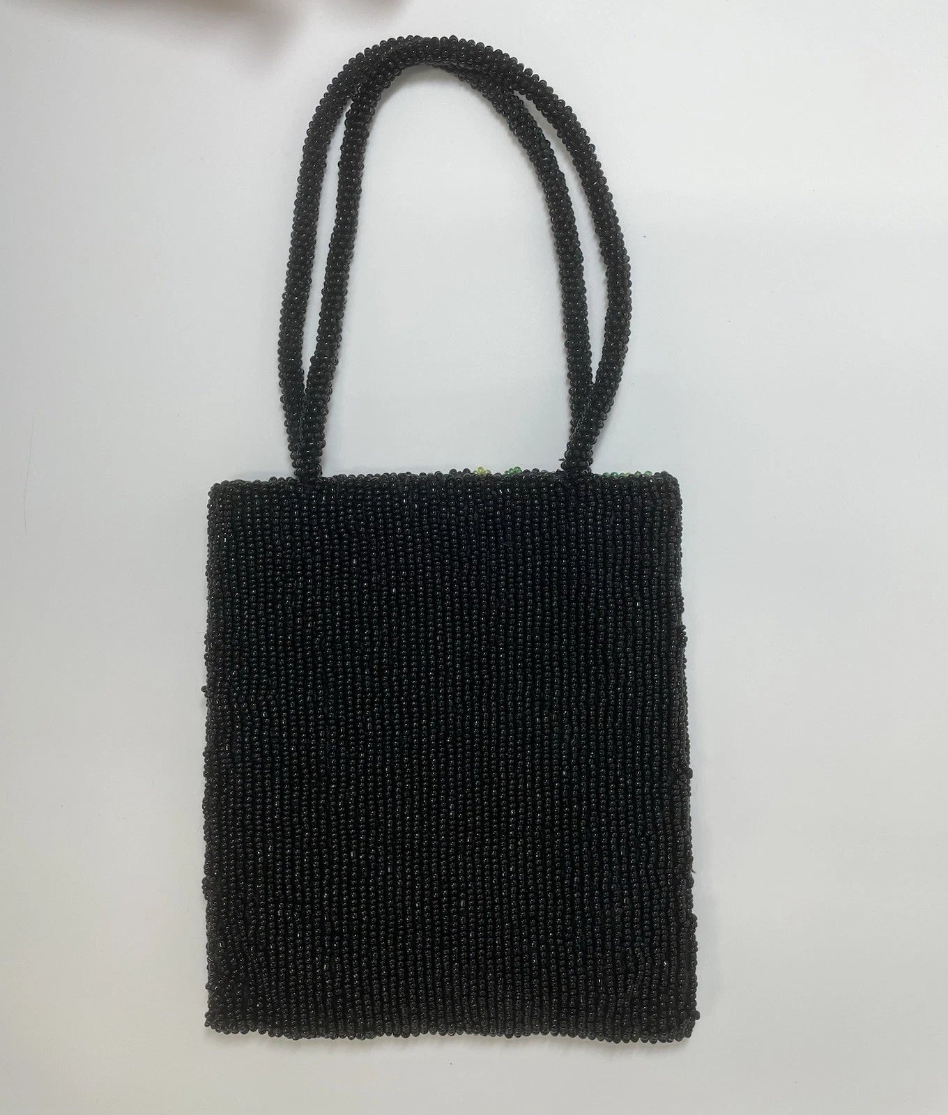 Black beaded floral tote bag - product detail