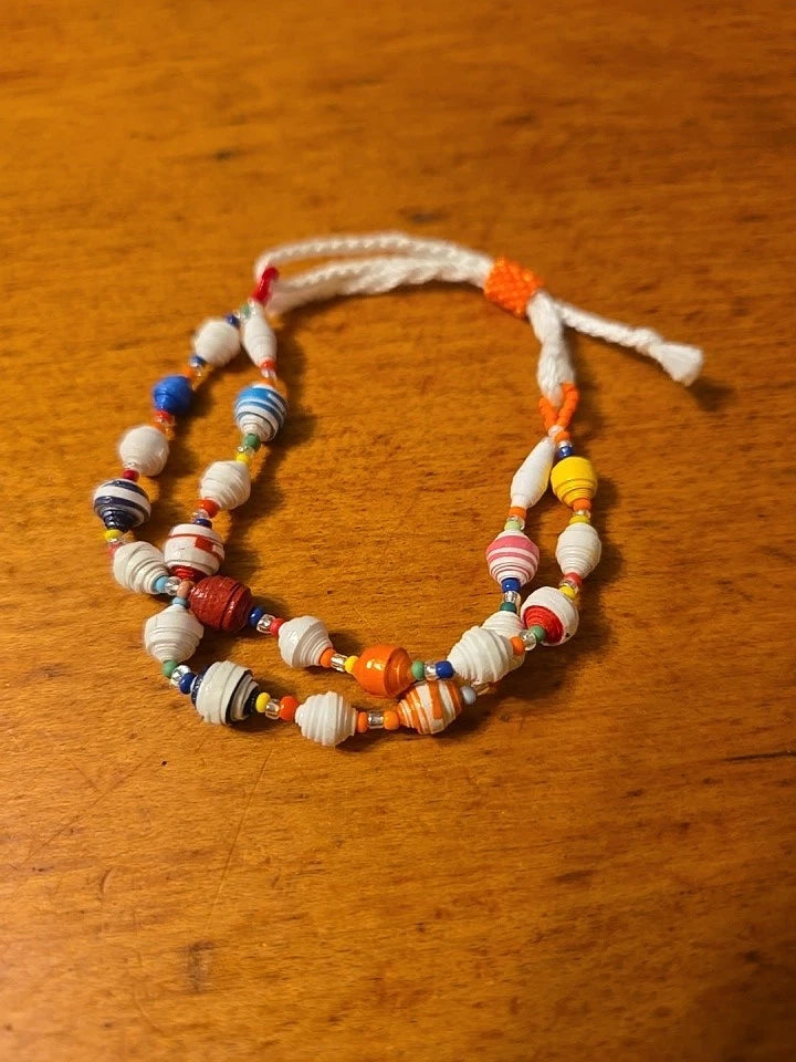 Multicolor paper bead adjustable bracelet - front view