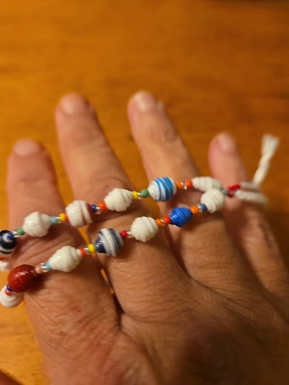 Multicolor paper bead adjustable bracelet - side view