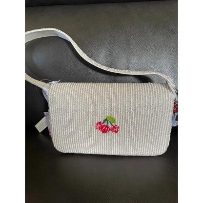 White beaded strawberry glass crossbody bag - side view
