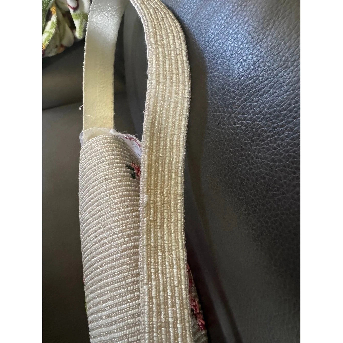 White beaded strawberry glass crossbody bag - detail view