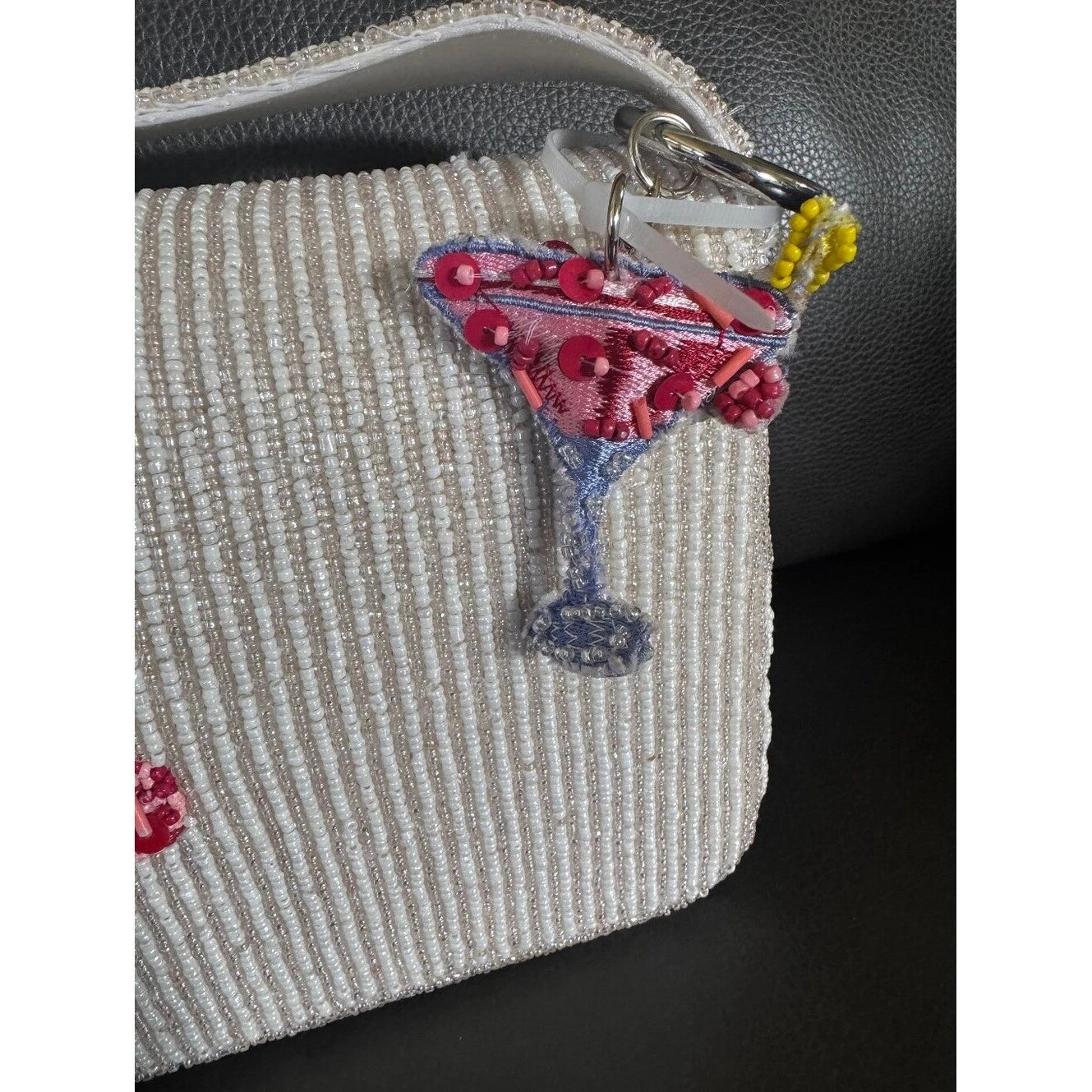 White beaded strawberry glass crossbody bag - strap view